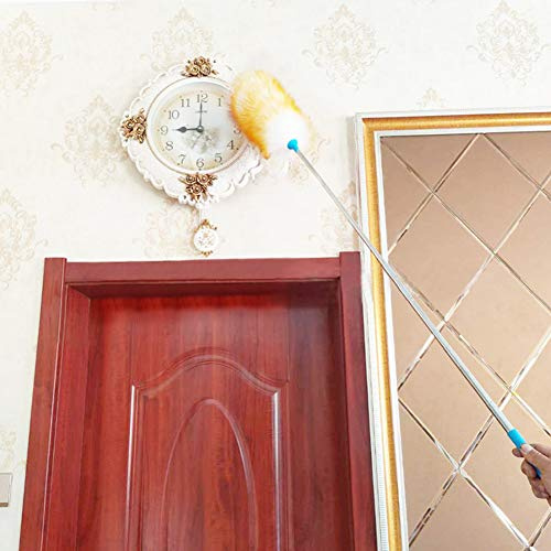 Yuly 126cm Extra Long Lambswool Duster Extendable Anti Static Feather Duster with Stainless Steel Telescopic Good Grips Handle for Domestic Furniture Car Cleaning (Gold)