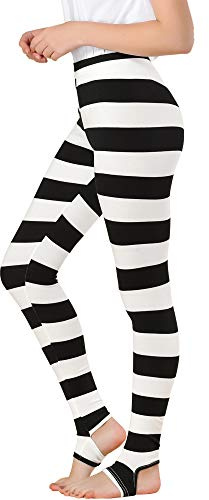 Allegra K Damen Legging High Waist Sportleggings Blickdicht Hose Elastisches Hosenbund Trousers Jogginghose Schwarz Weiß Streifen M