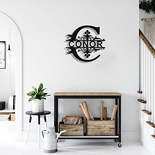 soulglass Haus Plakette Brief - Schmiedeeisen Metall gescrollt Monogramm Anfangsbuchstabe Haustür Wandbehang Kunst Dekor Familienname Nachname Brief Zeichen