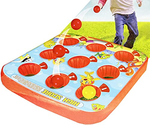 HTUK Inflatable Target Ball Game with Reversible Play Mat – Indoor & Outdoor Toss Game for Kids & Family – Garden, Party & Beach Fun