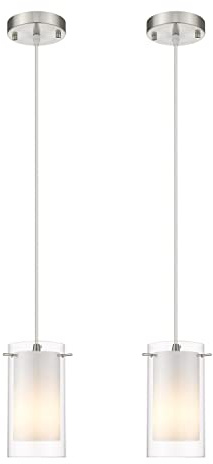AKEZON Modern Glass Pendant Light 2 Pack, Adjustable Hanging Pendant Lighting Kitchen Lights Island Dining Room Bathroom Bar, Brushed Nickel Finish
