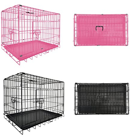 Hundekäfig, 76,2 cm, zusammenklappbar, 2 Türen, großer Metall-Hundekäfig mit kaufester Kunststoff-Hundebox und Tragegriff, 76,2 cm