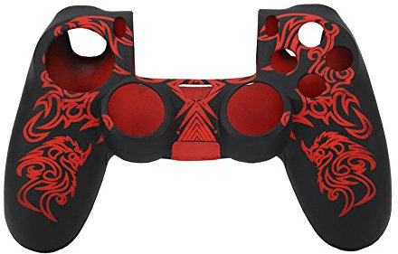 Peau Manette PS4, Coque Souple Caoutchouc Silicone étui Protection Anti Dérapant Housse Jeu San Fil PS4 Skin Cover Jeux Compatible Contrôleur Couverture Case Glissement Transfert Eau Résistant