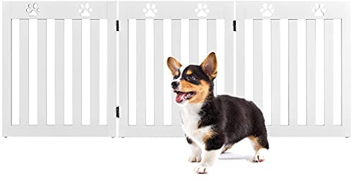 GYMAX 3-teilig Absperrgitter Hund, 60cm Hoch Schutzgitter mit 360° Scharnieren & Anti-Rutsch-Matten, Hundegitter, Türschutzgitter Holz für Türen, Treppen