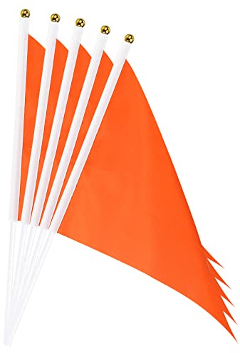 sourcing map Bandera Naranja con Palo, Banner Bandera DIY Mini Triángulo de Mano 21x14cm para Festival Eventos Fiesta Decoración, Paquete de 40