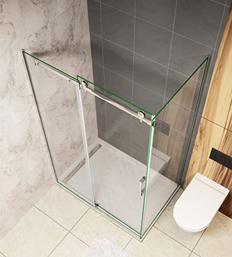 Acezanble Duschkabine 160x90cm Duschabtrennung Schiebetür Duschtür Duschwand Dusche mit Seitenwand 8mm Nano Glas Höhe 195cm