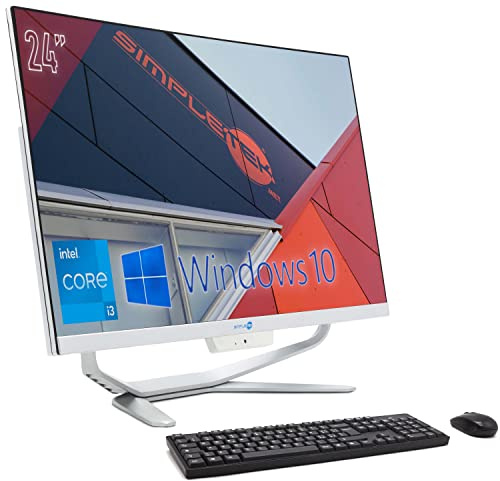 SIMPLETEK PC All in One 24 Full HD Curvo Core i3 3.40GHz Windows 10 Pro 4GB RAM SSD 120GB | Webcam 1080p WiFi5 BT HDMI Computer Fisso Aio Casa Scuola Lavoro
