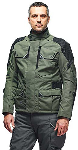 Dainese - Ladakh 3L D-Dry Jacket, Chaqueta Impermeable para Moto de Turismo, Protectores de Hombros y Codos, 4 Estaciones, Chaqueta de Moto para Hombre, Verde Militar/Negro, 50