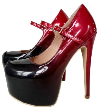 Frankie Hsu Escarpins à talons hauts sexy et élégants pour femme, noir, rouge, verni, boucle dorée, grande taille US4-19, chaussures habillées à pointes pour homme et femme, noir, 47 EU