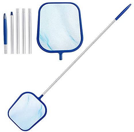 Feinmaschiges Skimming-Poolnetz, abnehmbares Poolblatt-Reinigungsnetz, mit 47-Zoll-Aluminiumstange mit 5 Abschnitten für die Reinigung von Schwimmbad, Gartenteich, Whirlpool und Spa