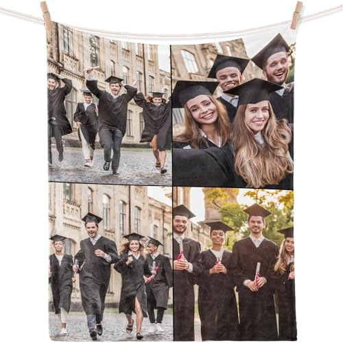iDIY personalisierte Decke mit Foto - personalisierte Geschenke Decke mit Foto kuscheldecke personalisiert, Abschlussgeschenk Geschenke für Freunde, Klassenkameraden, Lehrer - 4 Fotos 32x48in