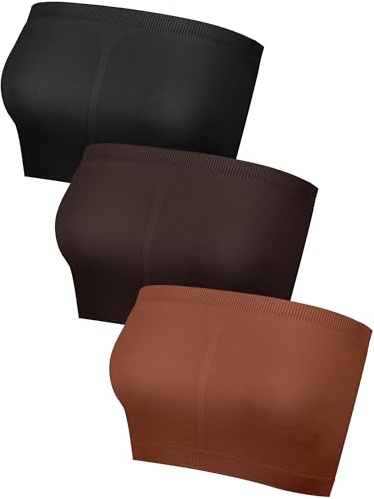 Geyoga 3 Pcs Women's Bandeau Strapless Bras XXL 3Color