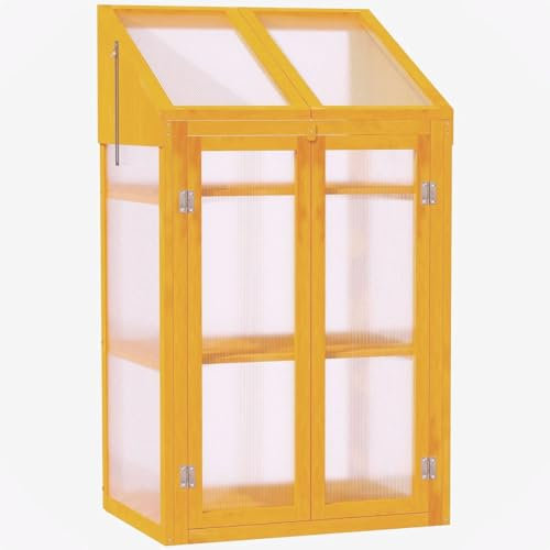 FAHAAM Wooden Mini Greenhouse Cold Frame Small Greenhouse For Small Garden Cold Frames for Outdoor Indoor Use (51 x 69 x 120 cm)