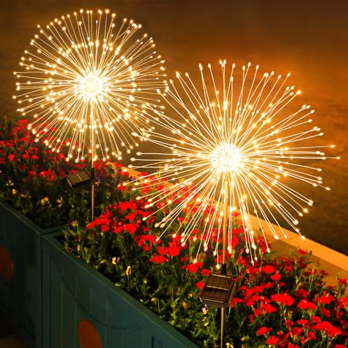 Solarlampen für Außen Garten,Solarleuchten für Außen Solarlichter Pusteblume, 8 Modi Solarstecker Gartenleuchten für Garden Pathway Lawn Solar (2, 120led Warme)