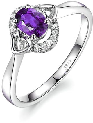 BCughia Ehering Damen Silber, Damenring 925 Silber Damen Herz mit Oval Form Violett Zirkonia Ring Größe 63 (20.1)
