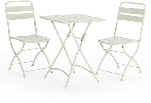 HOMN LIVING Gartenmöbel-Set, Perle, 3-teilig, Grün, Tisch und 2 Terrassenstühle aus Metall