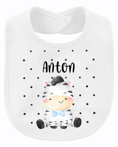 Printera Baby Lätzchen personalisiert Geschenk mit Namen | Giraffe Punkte Junge | Geschenkidee Geburt Sabberlätzchen mit Wunschname | Nachhaltiges Babylätzchen aus Bio-Baumwolle (Weiß)