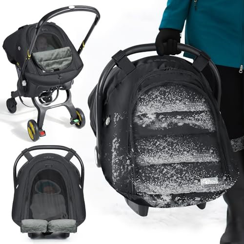 Orzbow Fußsack Babyschale Winter, Universell Atmungsaktiv Einschlagdecke Babyschale mit Insektennetz und Reißverschlüsse Fronttür, Rundum-Schnee-, Wind- und Regenschutz, Maschinenwaschbar, Schwarz