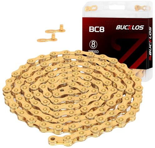 BUCKLOS Bike Chain, 1/2 x 3/32 Inch, 116 Links, Gold, 8-Speed, Compatible with SHIMANO/SRAM/CAMPAGNOLO