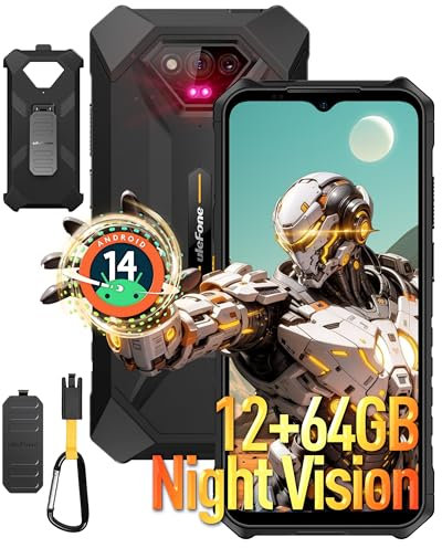 Ulefone Armor X13 Outdoor Smartphone Android 14, 50MP+24MP Nachtsicht, 12GB+64GB/SD-256GB, Octa Core 6320mAh 6,52 HD+, Outdoor Handy Ohne Vertrag 4G Dual SIM/Face ID/NFC/GPS 2 Jahre Garantie Schwarz