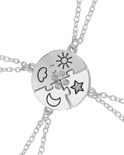 KGDUYC 4 pezzi Collana dell'amicizia BFF Argento da donna con ciondolo sole stelle luna nuvole. Regalo personalizzato