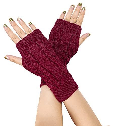 BrightGlow Damen Fingerlose Handschuhe Winter Strickhandschuhe Warm Halb Fingerlose Handschuhe Rutschfeste Handschuhe Kurze Winter Halb Handstulpen Unisex Halbfinger Handschuhe