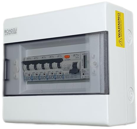 RoadEu - Coffret Electrique Etanche - Boîte à Disjoncteurs - Tableau Électrique Équipé d’un Interrupteur Différentiel et de Disjoncteurs avec compteur d'énergie, 4x 16A 1x 10A C.