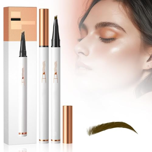 Microblading Augenbrauenstifte,3D Augenbrauenstift Wasserfest mit 4 Gabelspitzen, Langlebig, Natürlich, Feiner, ein Magischer Eyebrow Pencil für Frauen und Mädchen (Dunkelbraun)