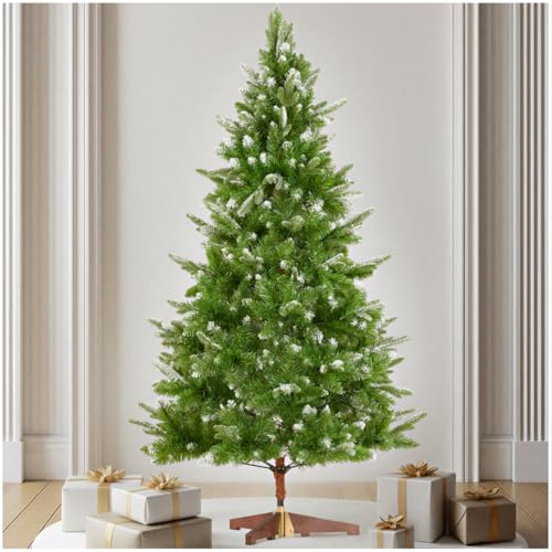 tectake® Künstlicher Weihnachtsbaum, 180 cm, Weihnachtsbaum mit Spritzguss- und PVC-Nadeln, naturgetreu, beschneite biegbare Tannenzweige, Weihnachtsbaum künstlich mit Holzständer als Weihnachtsdeko