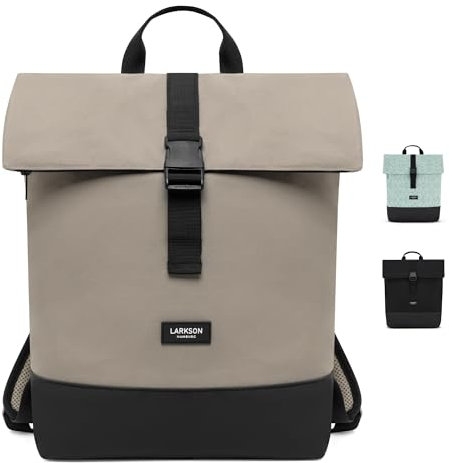 LARKSON Rucksack Damen & Herren Grau - Tammo - Rolltop Daypack für Arbeit Uni Fahrrad - Backpack mit 16 Zoll Laptop Fach - Rückenpolsterung & Wasserabweisend
