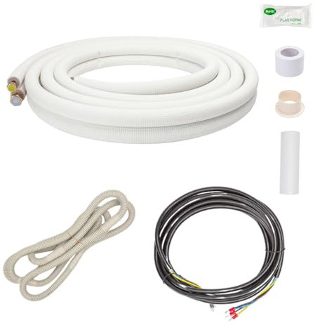 ICOOL 10 Ft. Mini Split Line Set, 1/4 & 1/2 O.D. Twin Copper Pipes, 3/8 Thickened PE Insulated Coil Copper Line for Air Conditioner HVAC Refrigeration and Heating Equipment, with Fittings