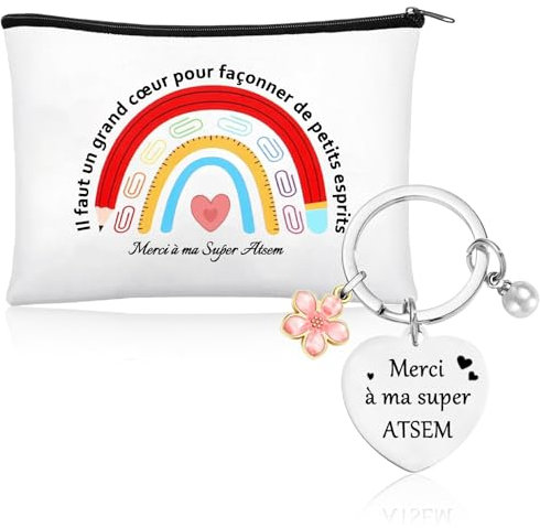 Cadeau ATSEM Original, Cadeau Crèche & École - Set Pochette & Porte-Clés | Idée Cadeaux Fin d'Année pour Assistante Maternelle, ATSEM et Maîtresse | Cadeaux Remerciement Personnel Petite Enfance