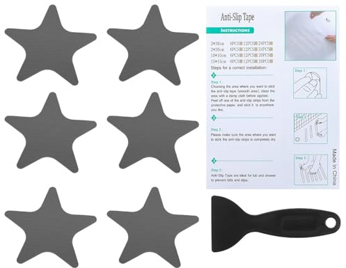 PATIKIL Bathtub Non Slip Stickers 4.13x4.13 Inch, 6 Pack Star Safety Shower Floor Anti Slip Stickers with Adhesive Decals Scraper for Bath Tub Shower Floor Stair, Gray