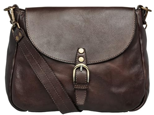 Caspar Klassische Vintage Umhängetasche aus samtweichem gewaschenem Leder Mittelgroße Cross Body Messenger Bag - SIGNATURE LINE - Modell No.821 - Made in Italy