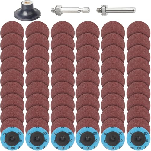 PMIQSA 63 Pcs Quick Change Discs 2 Inch Grit 80 Sanding Discs | for Die Grinder Discs Surface Prep Burr Rust Paint Removal