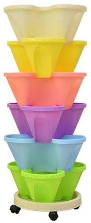 Set di fioriere da giardino verticali a 6 livelli, impilabili, per coltivare fragole, erbe, verdure e fiori, torre da giardino colorate, per interni ed esterni