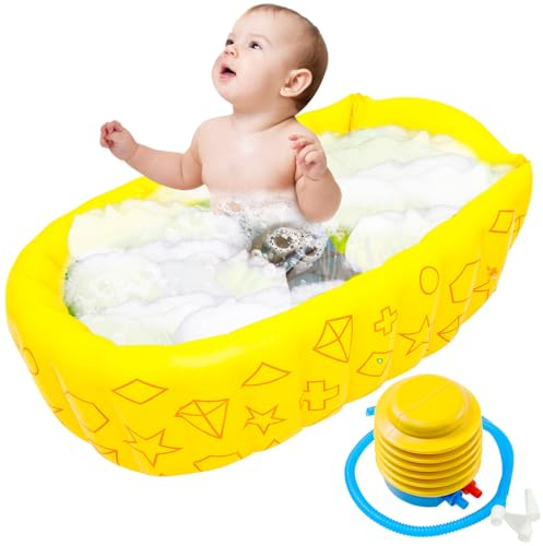 harupink Babywanne Kinderwanne,Anatomischer Aufblasbare Baby Badewanne,rutschfeste Tragbare Babybadewanne mit Luftpumpe,BPA-Frei,Planschbecken Kinder für Neugeborene Kleinkinder(Gelb)