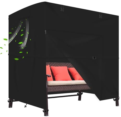Housse balancelle 3 places,Housse de protection imperméable pour balancelle Hollywood en tissu Oxford 600D,Résistante aux déchirures, avec fermeture éclair et sangles (254*150*183CM)