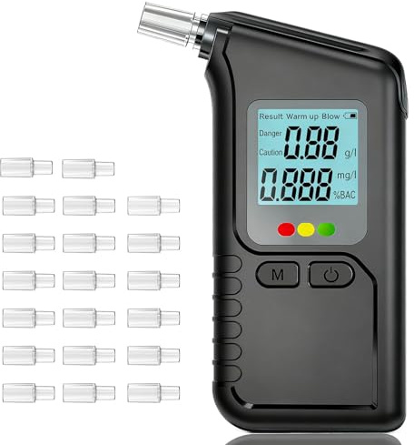 HundoPony Alkoholtester Polizeigenau mit 20 Mundstücken, Hochpräziser Promillemessgerät mit Digitalem Farbigem LCD-Anzeige für den Einsatz zu Hause oder auf Partys
