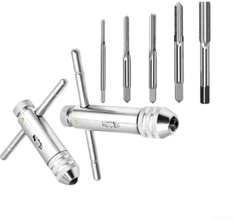 Lot de 7 tarauds à cliquet avec poignée en T pour filetage de 3 à 8 mm et 5 à 12 mm, en acier au chrome vanadium pour une résistance à l'usure en confiné