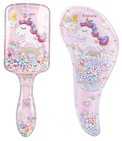 2 spazzole per capelli per bambini a forma di unicorno, spazzola districante per ragazze e ragazzi, con glitter e figure mobili