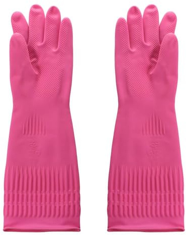 Rubber Waterproof Dishwashing Gloves, Long Cuff Household Cleaning Repeatable Gloves, Flexible Non Slip Grip Laundry Kitchen Gardening Washing(M,red)