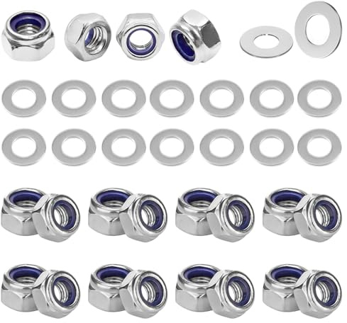 50 Pièces Ecrou M4 Inox, M4 Nylstop Écrous et Rondelles, Ecrous Frein Hexagonal de Blocage, pour Vis, Boulons Filetés et Tiges Filetées