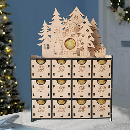Yctze Calendrier de l' de Noël en Bois avec 25 Tiroirs Rechargeables – Compte à Rebours Familial et Décorations de Vacances pour Enfants et Adultes