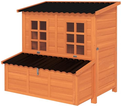 PawHut Pollaio in legno 100x86x100 cm, recinto all'aperto con porte, nido, tetto impermeabile, 2 posatoi, rampa convertibile, recinto per 4-6 galline, arancione