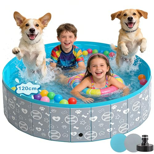 HABOWN Hundepool für Große & Kleine Hunde, Verbessertes und Verstärktes PVC Pool mit Drainageadapter, Tragbares und Faltbar Planschbecken für Haustiere, Sommer-Kühlbadewanne(120x30cm)