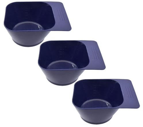 JOINPAYA Cuencos para Teñir el Cabello 3 Piezas de Plástico Mango Recto, Color Azul Oscuro, para Mezclar Tintes y Tratamientos en Peluquería, Accesorios Profesionales para Cuidado
