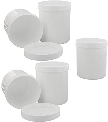 Kosmetex Leere Dose, Kosmetikdose weiß, rund 500gr / 625ml Schraubdose, Kunststoffdose, Cremedose, Kruke, Salbendose, 5 x 500gr / 625ml