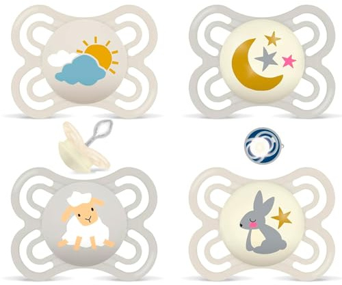 MAM Perfect Day & Perfect Night Schnuller 0-6 Soft Colours // 4er Set // inkl. 4 Sterilisiertrasportboxen