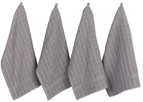 DII Ensemble de torchons à Carreaux en Coton, Gris uni, 40,6 x 66 cm